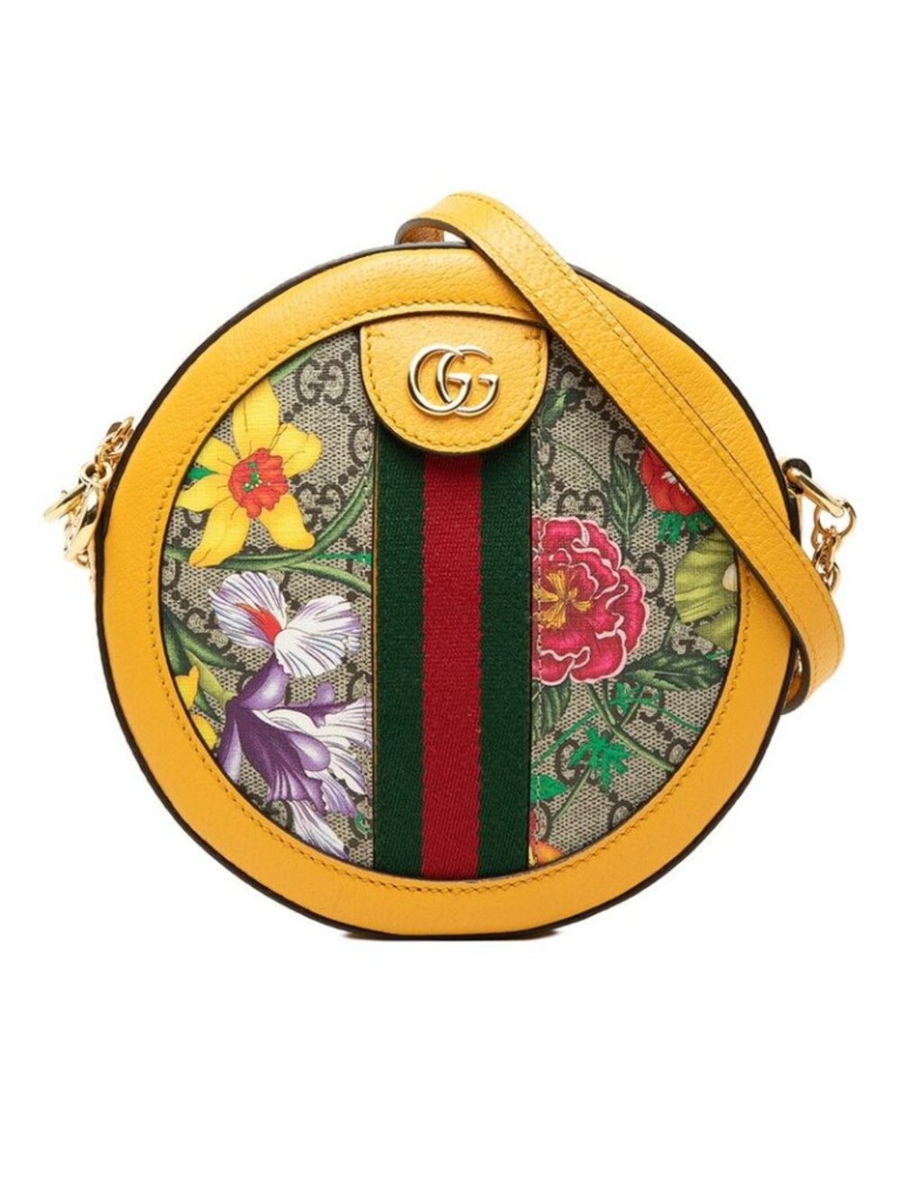Gucci GG Supreme Flora Crossbody Chain Shoulder Bag Beige Yellow Leather